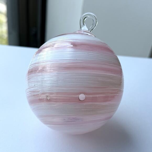 Glass Eye Studio Hand Blown Ornament Pink & White Swirl Globe GES Seattle 3.5” - Picture 3 of 6